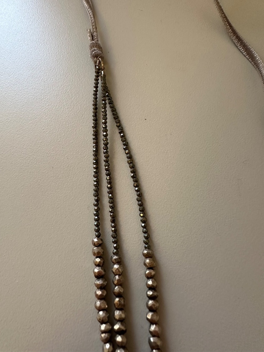 Metallic Triple Strap Beaded Necklace with Suede - Picture 3 of 4